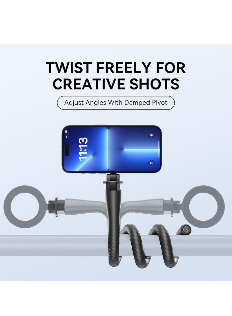 Magnetic Flexible Phone Mount Clamp, Tripod Stand Stick Pole, Adjustable Gooseneck Tripod, Phone Holder Attach Stand Accessories Arm Mount, for Phones, Stroller Treadmill Tube Bike Motorcycle, Black - Image 3