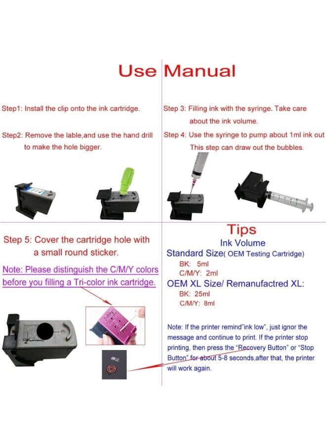 3 in 1 Ink Refill Kit for HP 60 61 Cartridges - Includes Refill Clips, 2 Rubber Sealing Pads & Ink Syringe - Image 3