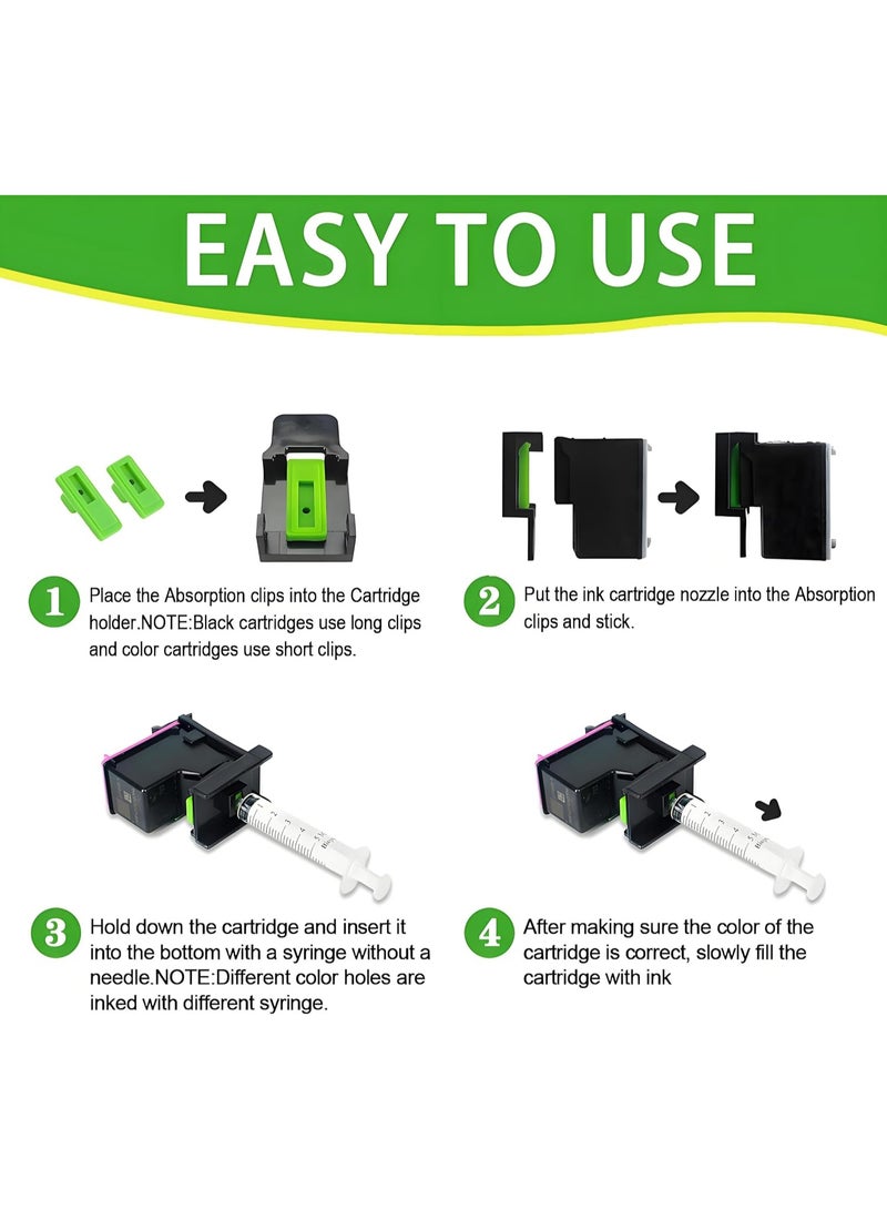 3 in 1 Ink Refill Kit for HP 60 61 Cartridges - Includes Refill Clips, 2 Rubber Sealing Pads & Ink Syringe - Image 2