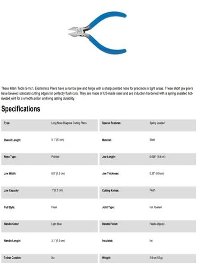 Klein Tools D244-5C Pliers, Diagonal Cutting Electronics Pliers with Pointed Nose, Narrow Jaw and Hinge, 5-Inch - Image 5