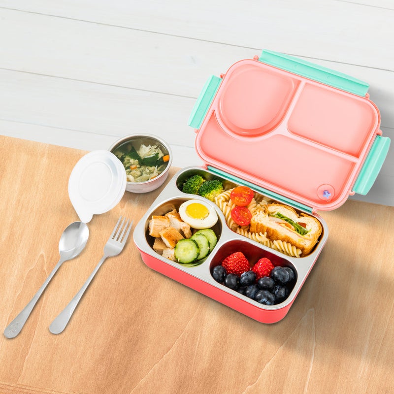 Hydrobrew Steel Core Lunch Box 750ml + 150ml Food Jar w/ cutlery, Stainless Steel, Leakproof - PINK SORBET - Image 2
