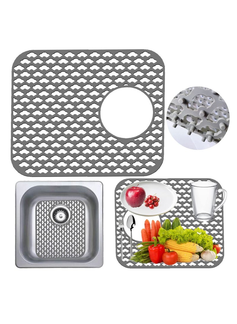 KASTWAVE Kitchen Sink Protector Mat Silicone Folding Heat Resistant Non-Slip Mats Grid Accessory Grey for Bottom of Farmhouse Stainless Steel Porcelain - Image 1