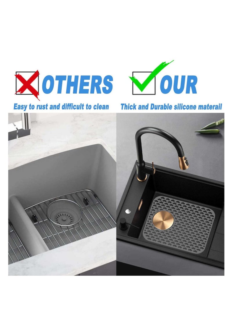 KASTWAVE Kitchen Sink Protector Mat Silicone Folding Heat Resistant Non-Slip Mats Grid Accessory Grey for Bottom of Farmhouse Stainless Steel Porcelain - Image 2