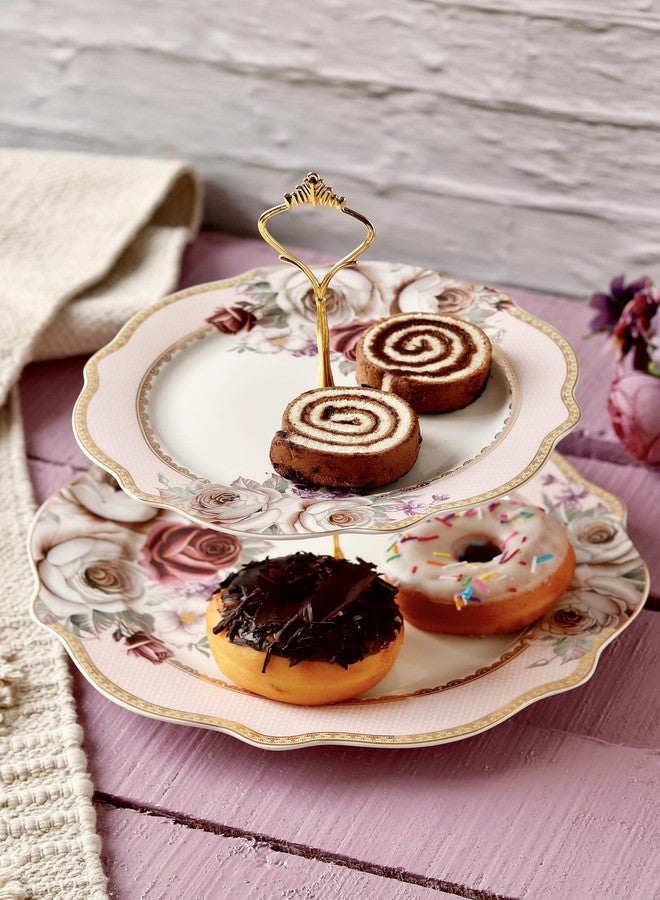 Vigneto Rose Garden Two Tier Dessert Stand, Cupcake Display and Cake Stand, Detachable Serving Dessert Tower | Finest Premium Porcelain - Image 2
