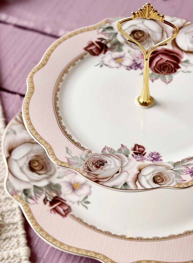 Vigneto Rose Garden Two Tier Dessert Stand, Cupcake Display and Cake Stand, Detachable Serving Dessert Tower | Finest Premium Porcelain - Image 4