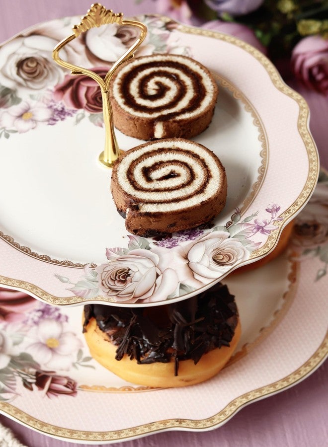 Vigneto Rose Garden Two Tier Dessert Stand, Cupcake Display and Cake Stand, Detachable Serving Dessert Tower | Finest Premium Porcelain - Image 3