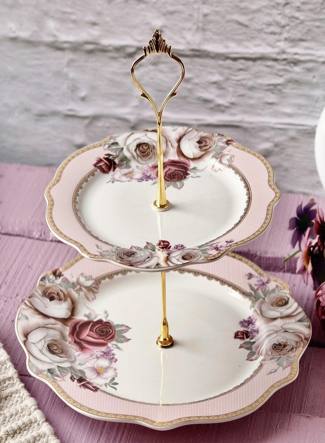 Vigneto Rose Garden Two Tier Dessert Stand, Cupcake Display and Cake Stand, Detachable Serving Dessert Tower | Finest Premium Porcelain - Image 1