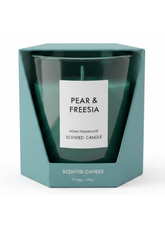 Pear & Freesia Scented Candle, Teal, 140g - Image 1