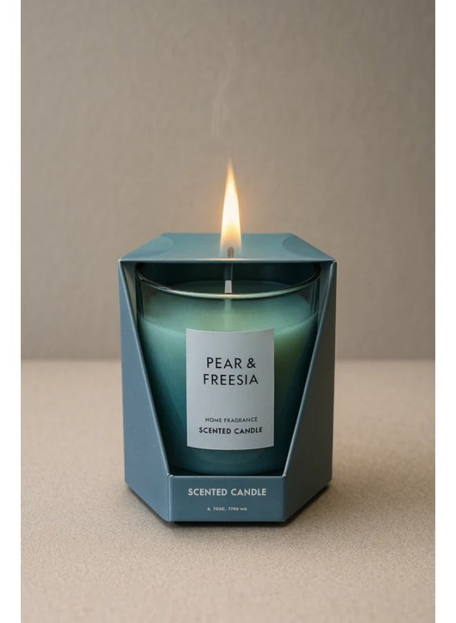 Pear & Freesia Scented Candle, Teal, 140g - Image 2