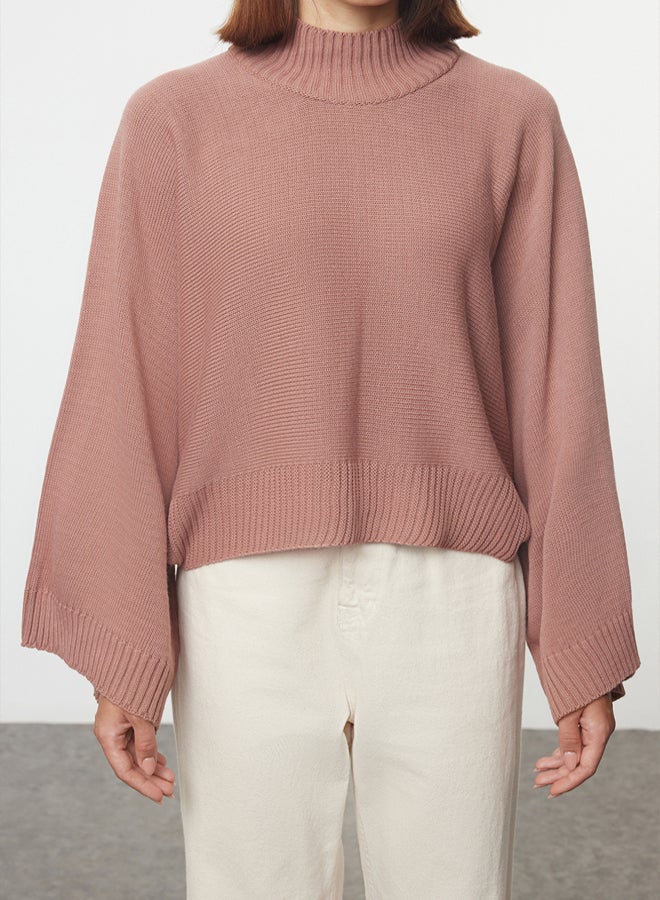 trendyol Dusty Rose Wide Pattern Spanish Sleeve Knitwear Sweater - Image 3