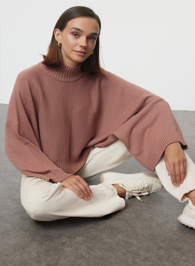 trendyol Dusty Rose Wide Pattern Spanish Sleeve Knitwear Sweater - Image 1