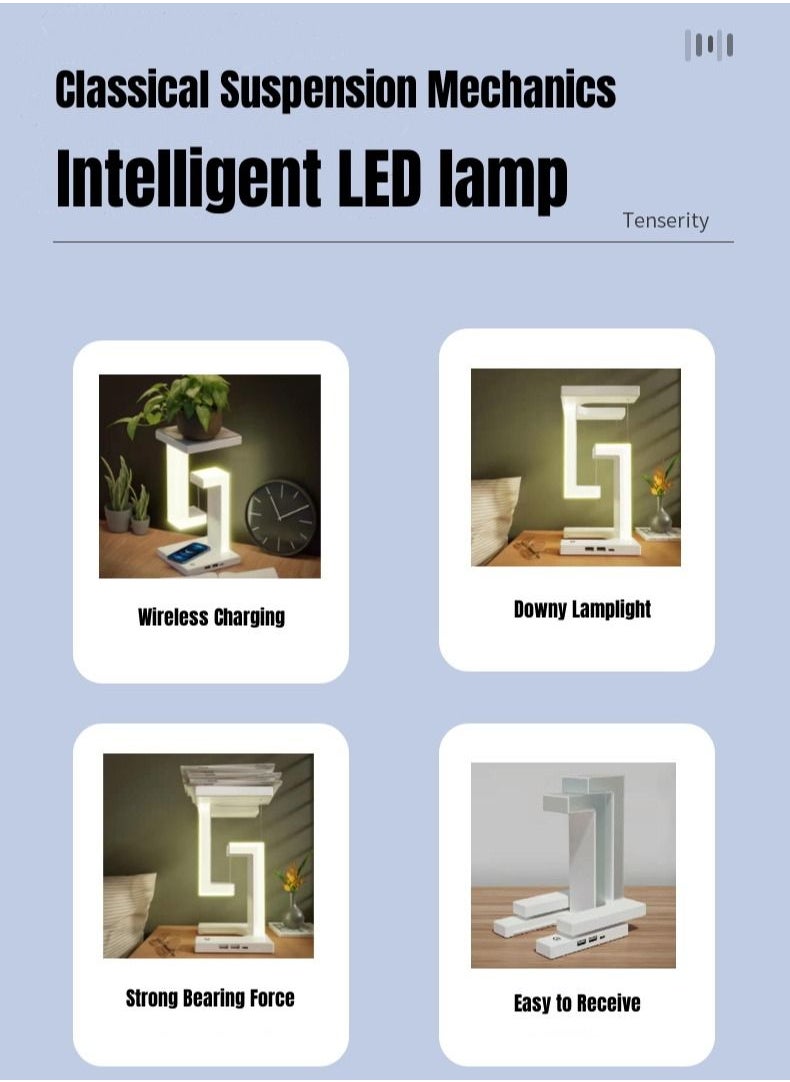 WAOKN - Wireless Rechargeable Floating Table Lamp Bedroom Bedside Home Can Store LED with Mobile Phone Wireless Recharger Desktop Night Lamp Upgrade Version - Wireless Charging with Mobile Phone - Image 1