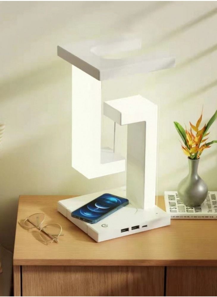 WAOKN - Wireless Rechargeable Floating Table Lamp Bedroom Bedside Home Can Store LED with Mobile Phone Wireless Recharger Desktop Night Lamp Upgrade Version - Wireless Charging with Mobile Phone - Image 1