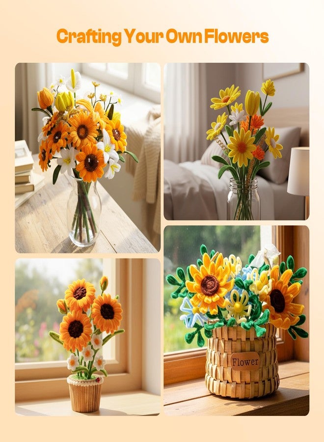 Caydo 700PCS Pipe Cleaners Flower Kit, Yellow Chenille Stems Bulk with Floral Wires, Ribbons, Tapes, Stamens, Glue Sticks for Making Craft Pipe Cleaner Bouquets - Image 5