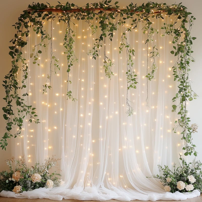 Patioman 10x8ft White Tulle Backdrop Curtain with Lights, Wrinkle-Free Sheer Wedding Backdrop for Birthday Parties, Baby Showers, Bridal Showers, Photo Shoots and Home Decorations, White - Image 1