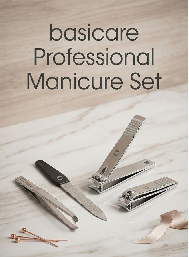 Basicare Professional Manicure Tool Kit, Stainless Steel, with Nail Clipper, Toenail Clipper, Sapphire Nail File and Tweezers, 4 Pcs - Image 4