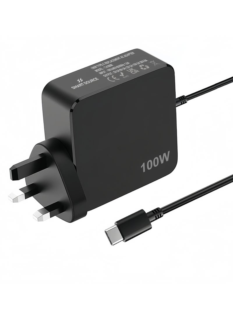 SMART SOURCE 100W USB-C Laptop Charger with UK Plug, Fast Charging Power Adapter for MacBook Pro/Air, 15"/ 14"/ 13", iPad, Dell, HP, Lenovo, ASUS, Samsung, Smartphones & Tablets – SMART SOURCE Type-C Charger - Image 1
