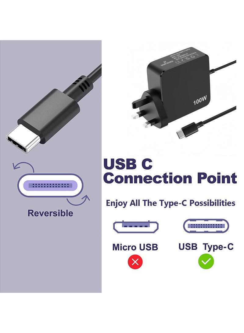 SMART SOURCE 100W USB-C Laptop Charger with UK Plug, Fast Charging Power Adapter for MacBook Pro/Air, 15"/ 14"/ 13", iPad, Dell, HP, Lenovo, ASUS, Samsung, Smartphones & Tablets – SMART SOURCE Type-C Charger - Image 4