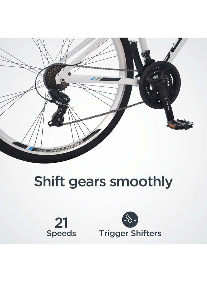 SCHWINN دراجة هجين للرجال 3.0، عجلات 700c، 21 سرعة، إطار 18 بوصة، فرامل سحب خطية من سبائك الألومنيوم، أبيض - Image 3