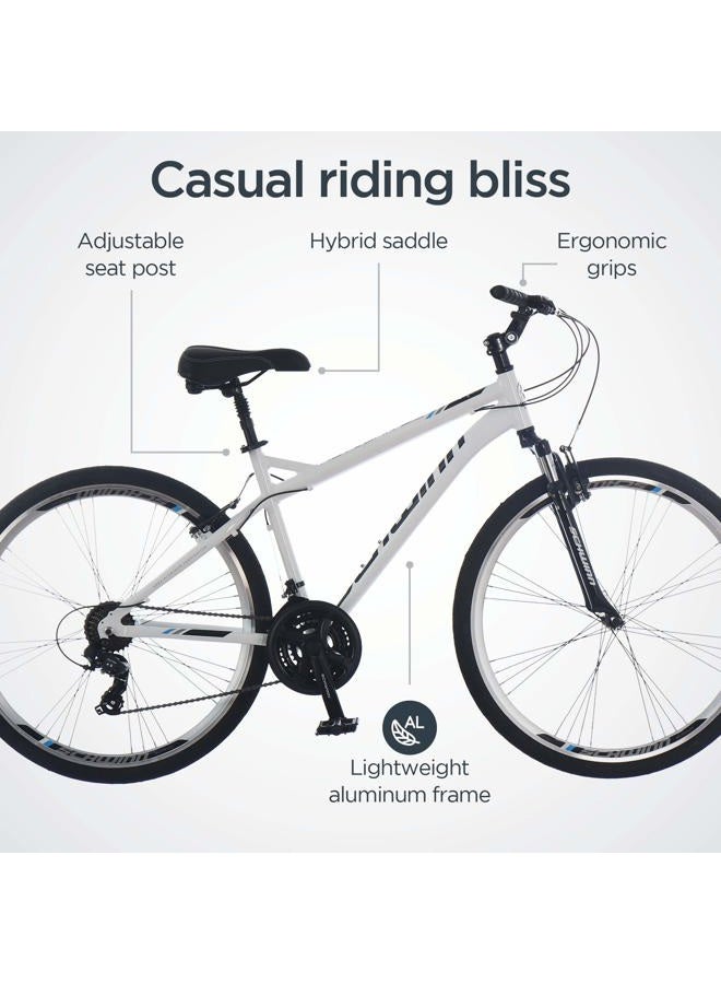 SCHWINN دراجة هجين للرجال 3.0، عجلات 700c، 21 سرعة، إطار 18 بوصة، فرامل سحب خطية من سبائك الألومنيوم، أبيض - Image 4