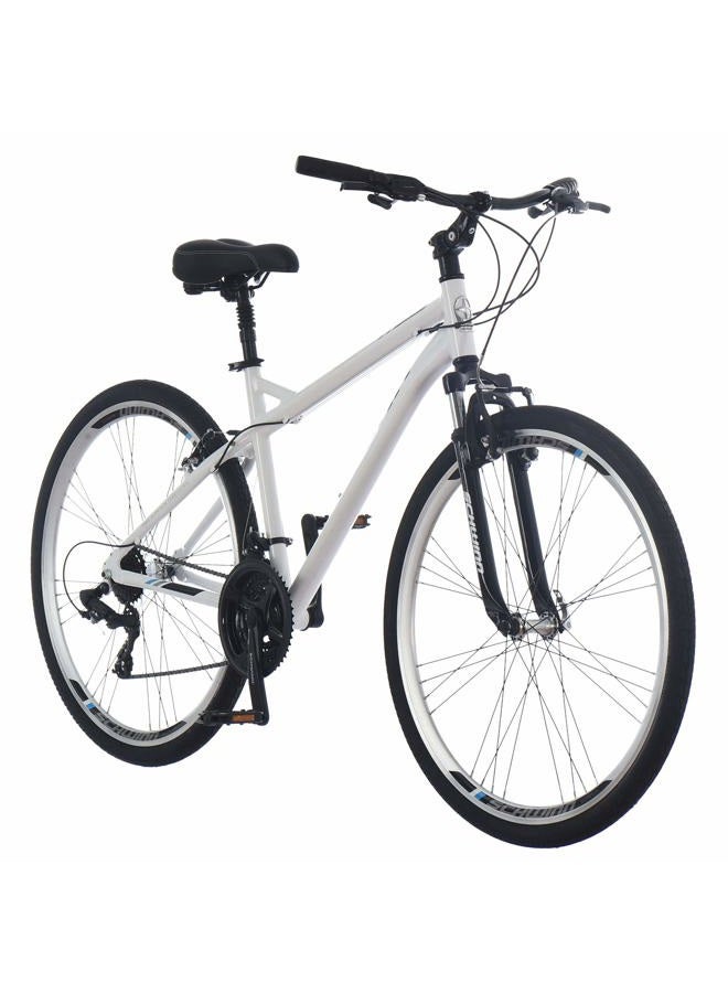 SCHWINN دراجة هجين للرجال 3.0، عجلات 700c، 21 سرعة، إطار 18 بوصة، فرامل سحب خطية من سبائك الألومنيوم، أبيض - Image 1