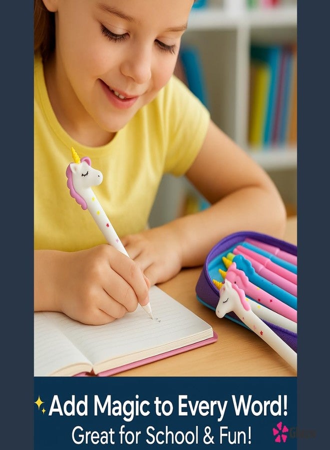 GLAZU مجموعة أقلام جل يونيكورن الجميلة من جلازو للأطفال [عبوة من 6 أقلام]، حبر أزرق، مناسبة للمدرسة - Image 4