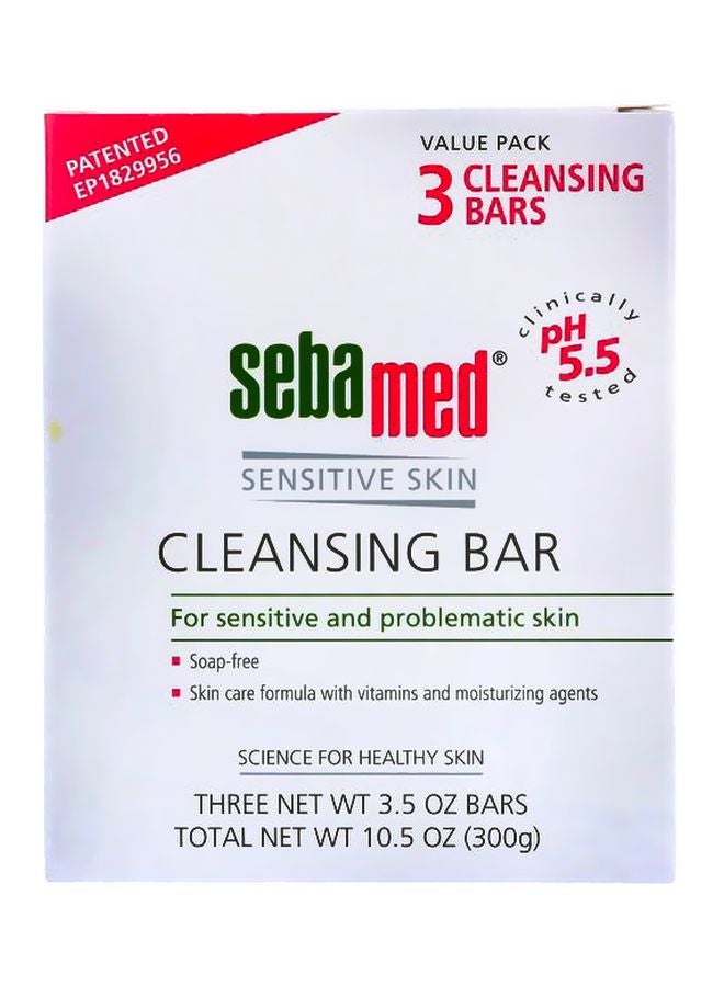 Sebamed Sensitive Skin Cleansing Bar 3 Pack (10.5 Ounce) - Hypoallergenic And Dermatologist Recomded. No Detergents That May Irritate Skin Conditions White 100grams - Image 1