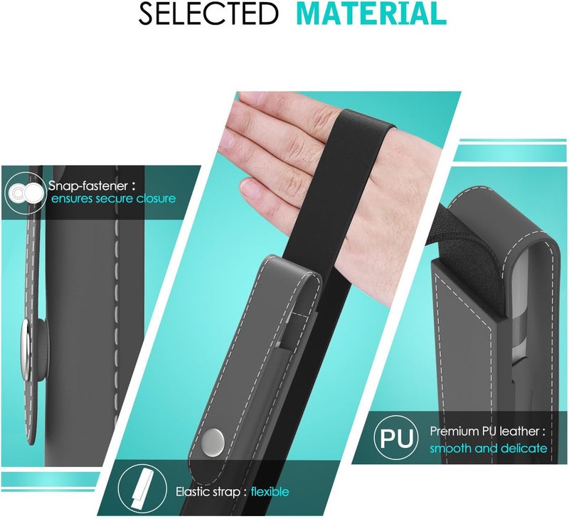 MoKo حامل قلم لآبل قلم برو، الجيل 1/2، USB-C، غلاف قلم آبل من جلد PU مع مشبك وحزام مرن للتثبيت على غلاف آيباد - رمادي فضائي - Image 3