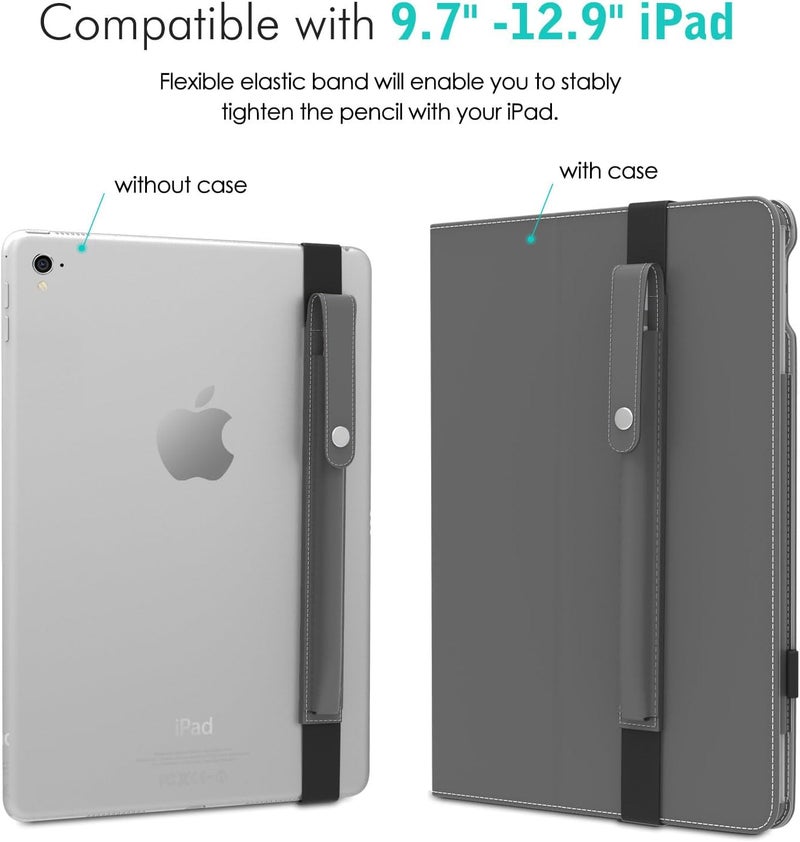 MoKo حامل قلم لآبل قلم برو، الجيل 1/2، USB-C، غلاف قلم آبل من جلد PU مع مشبك وحزام مرن للتثبيت على غلاف آيباد - رمادي فضائي - Image 4
