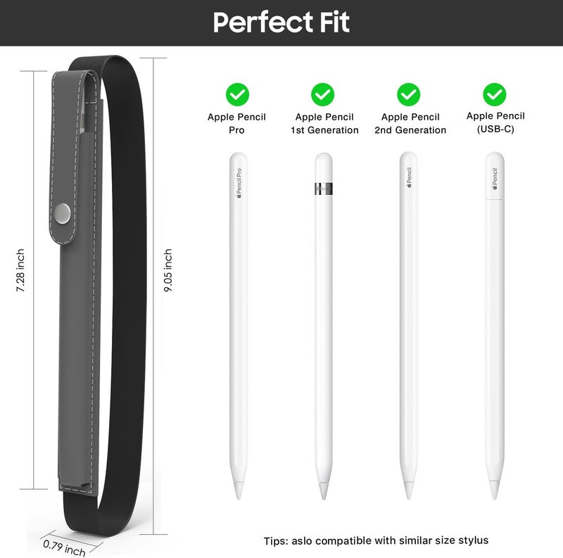 MoKo حامل قلم لآبل قلم برو، الجيل 1/2، USB-C، غلاف قلم آبل من جلد PU مع مشبك وحزام مرن للتثبيت على غلاف آيباد - رمادي فضائي - Image 1