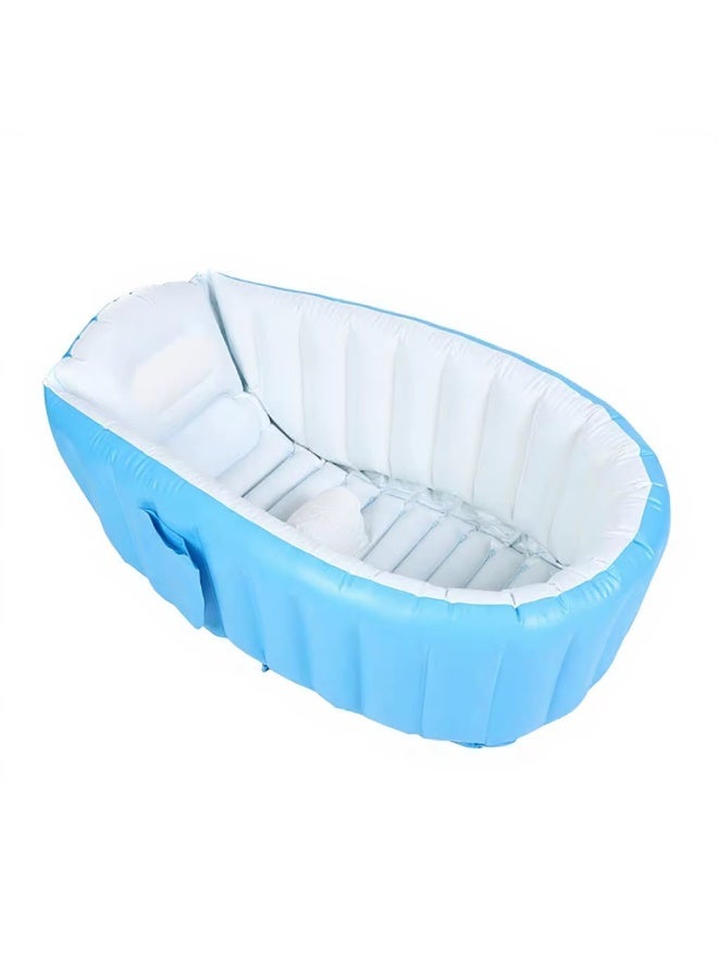 Baby Inflatable Bathtub 38.5x25.2x11in Portable Infant Toddler Non Slip Travel Bath Tub Thick Foldable Shower Basin Air Pump Included Blue 0-3 Yrs - Image 3