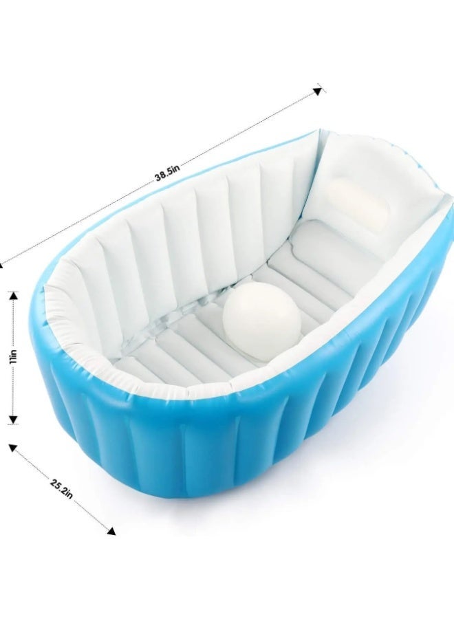 Baby Inflatable Bathtub 38.5x25.2x11in Portable Infant Toddler Non Slip Travel Bath Tub Thick Foldable Shower Basin Air Pump Included Blue 0-3 Yrs - Image 4
