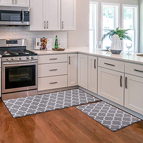 KMAT Kitchen Mat 2 PCS Cushioned AntiFatigue Kitchen Rug Waterproof NonSlip Kitchen Mats and Rugs Heavy Duty PVC Ergonomic Comfort Foam Rug for Kitchen Floor Home Office Sink LaundryGrey