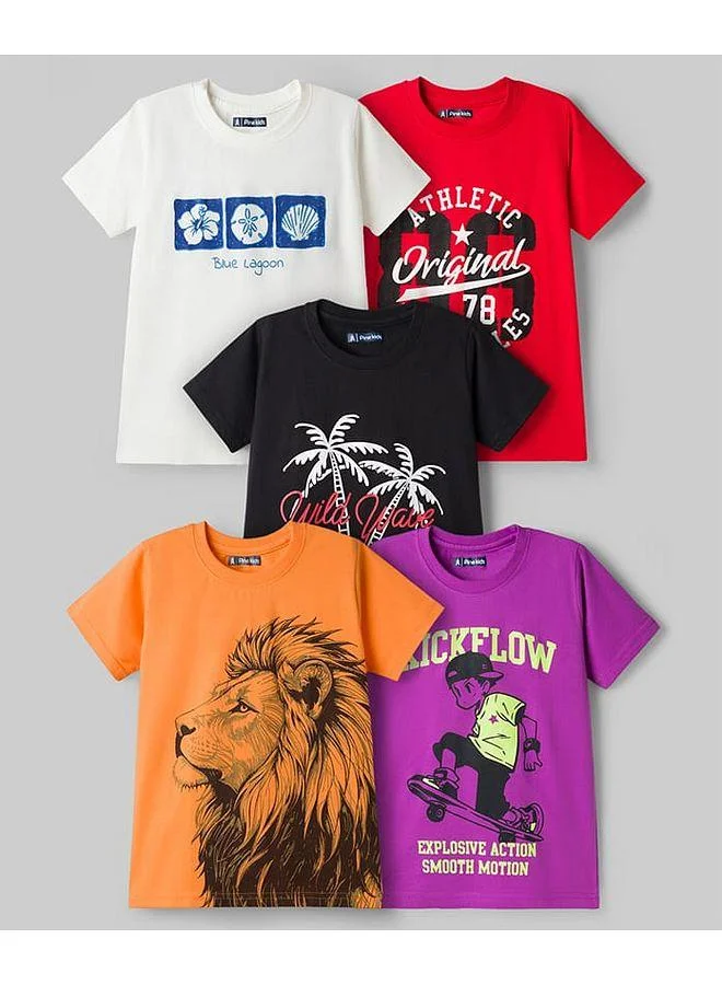 Pine Kids Pine Kids Cotton Knit Half Sleeves T-Shirts With Graphic Pack of 5 - Multicolor