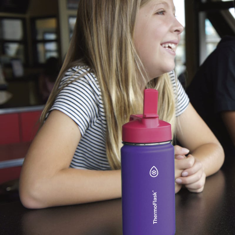 ثيرمو فلاسك Kids Bottle with Straw Lid - Durable  Dishwasher-Safe Water Bottles  Lids - Leak-Proof Bottle Lid Design - Reusable Water Bottles for Everyday Use - 14 oz, Punch/Eggplant (2 Pack) - Image 5