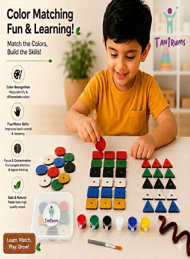 Tantrums Lacing Shape DIY Kit for Kids | Wooden Painting & Threading Activity Toy | Montessori Fine Motor Skill Learning Set | Creative Educational Craft Kit for Toddlers - Image 4