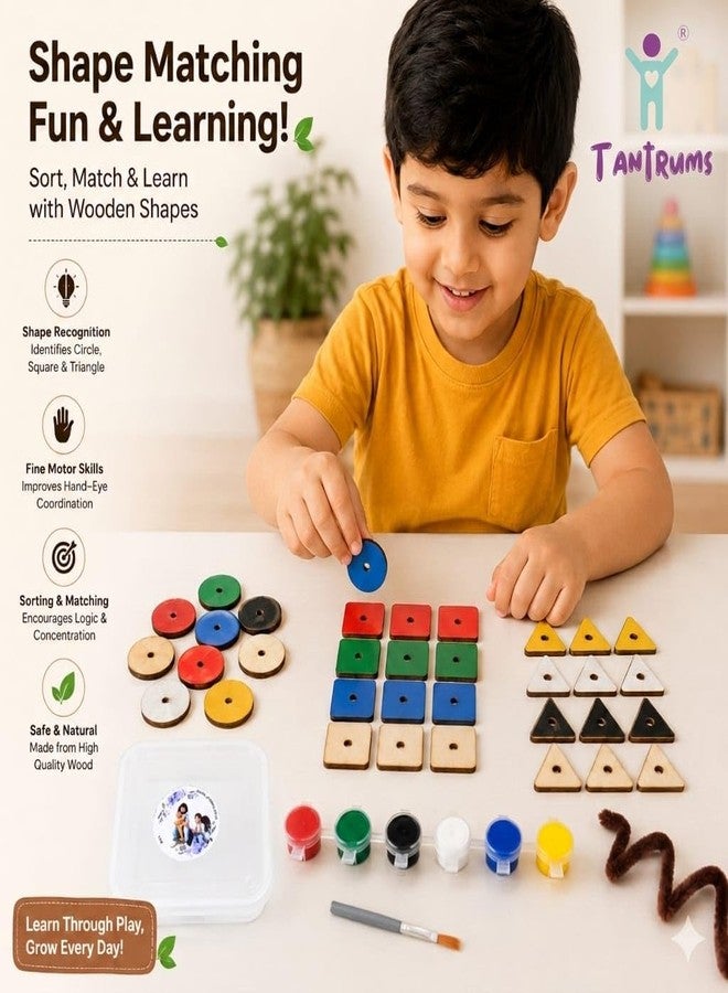 Tantrums Lacing Shape DIY Kit for Kids | Wooden Painting & Threading Activity Toy | Montessori Fine Motor Skill Learning Set | Creative Educational Craft Kit for Toddlers - Image 5