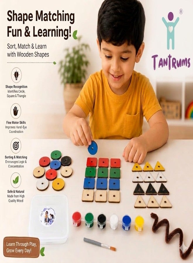 Tantrums Lacing Shape DIY Kit for Kids | Wooden Painting & Threading Activity Toy | Montessori Fine Motor Skill Learning Set | Creative Educational Craft Kit for Toddlers - Image 2