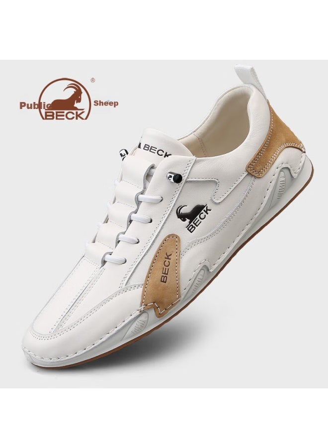 Gongyang Italian Men's Casual Shoes, Spring And Autumn New Style Genuine Leather Casual Shoes, Comfortable Soft-soled White Sneakers For Men, Versatile