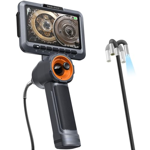 Teslong 360 Articulating Borescope with Light, 5'' Monitor Industrial Inspection Camera with 4-Way Joystick Articulation, HD Endoscope Camera for Automotive, Pipes, and Mechanics (0.24inch-5FT) - Image 1