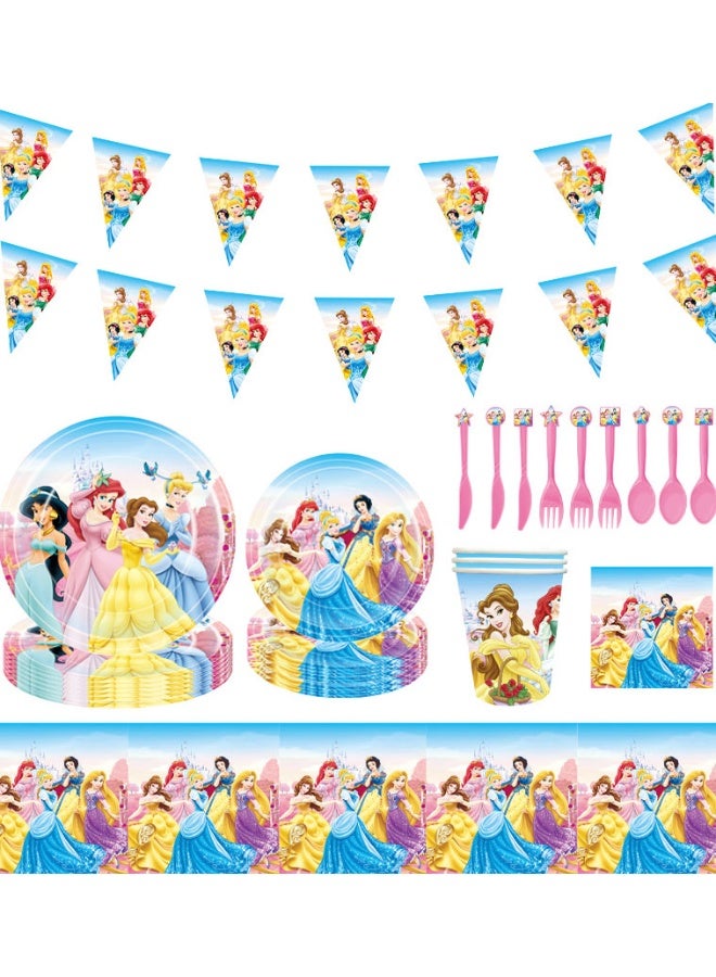 Party Princess Themed Party Supplies Set - 6 Hats, 6 Plates, 10 Tissues, 6 Forks, 6 Spoons, 6 Toys - Image 4
