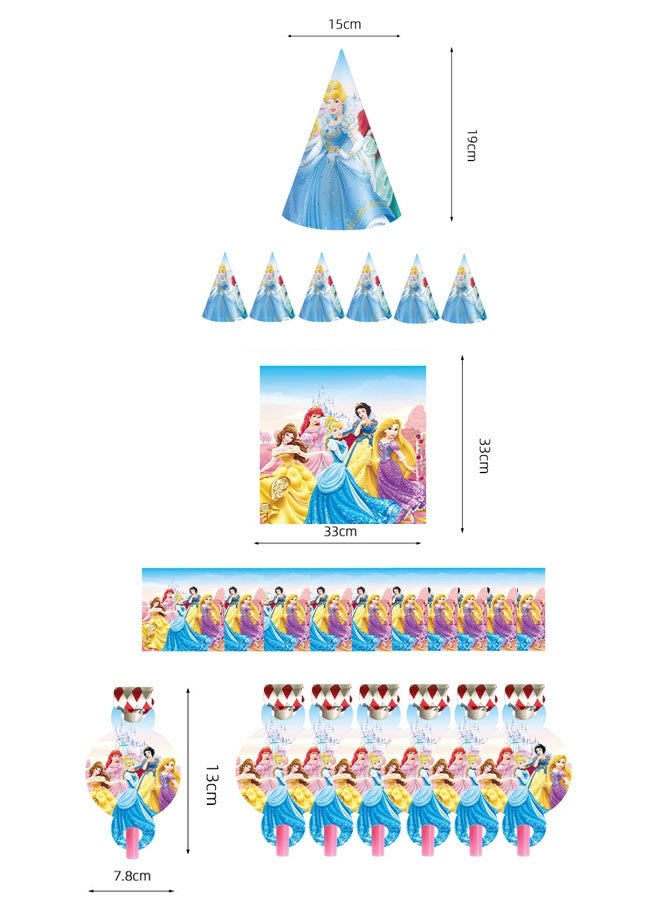 Party Princess Themed Party Supplies Set - 6 Hats, 6 Plates, 10 Tissues, 6 Forks, 6 Spoons, 6 Toys - Image 3
