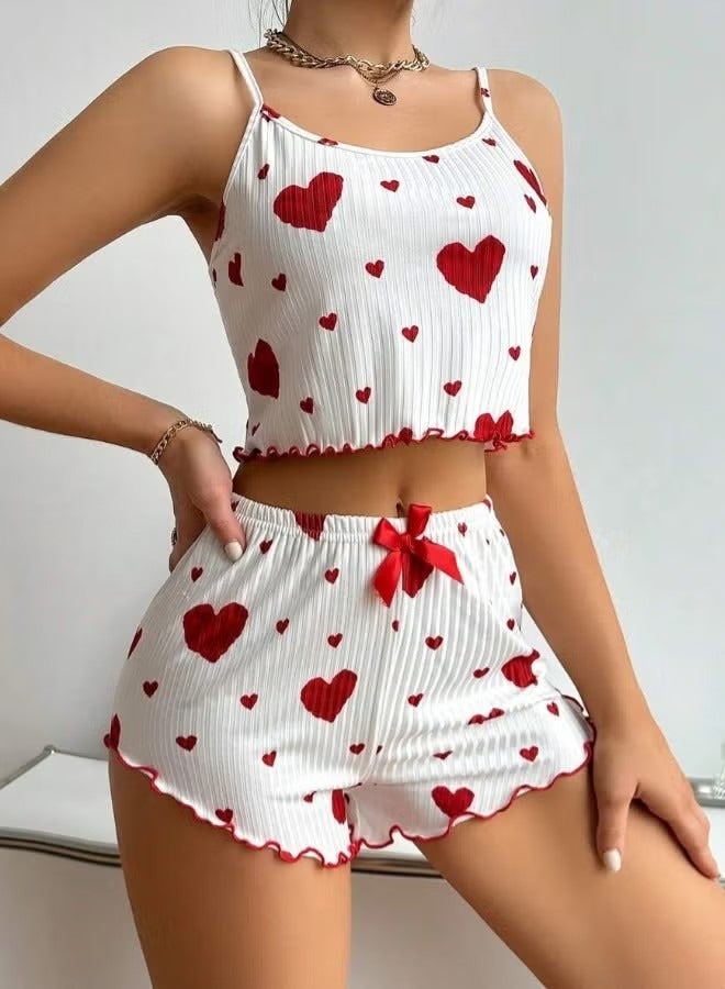 طقم بيجامة نسائي ناعم وجميل، طقم ملابس نوم مكون من قطعتين، قميص داخلي قصير، شورت (كبير) - Image 4