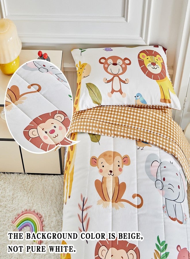 Joyreap 4 Piece Toddler Bedding Set- Cartoon Zoo Theme Animals Beige Design, Microfiber Toddler Bedding Comforter Set for Kids Boys Girls - Image 5