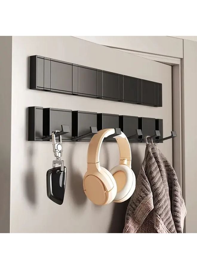 Black Wall Mounted Coat Rack With 5 Concealed Hooks For Hats Bags Towels Entryway - Image 3