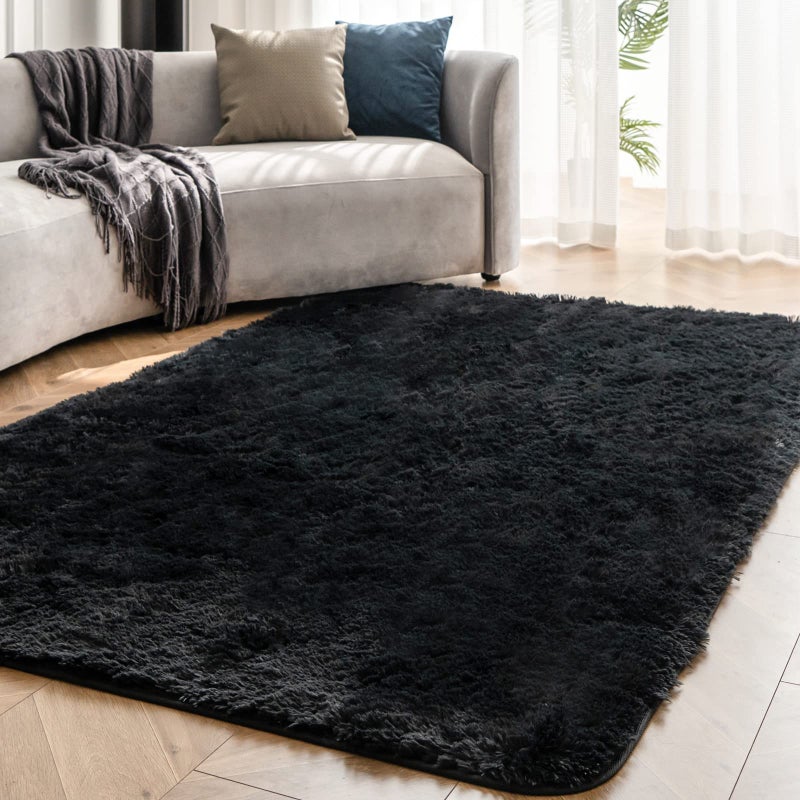 OMERAI Large Living Rug Super Soft Fluffy Living Room Rugs Shaggy Anti Slip Carpet Comfortable Modern Black Rugs Indoor Modern Floor Carpet Black 150  240cm