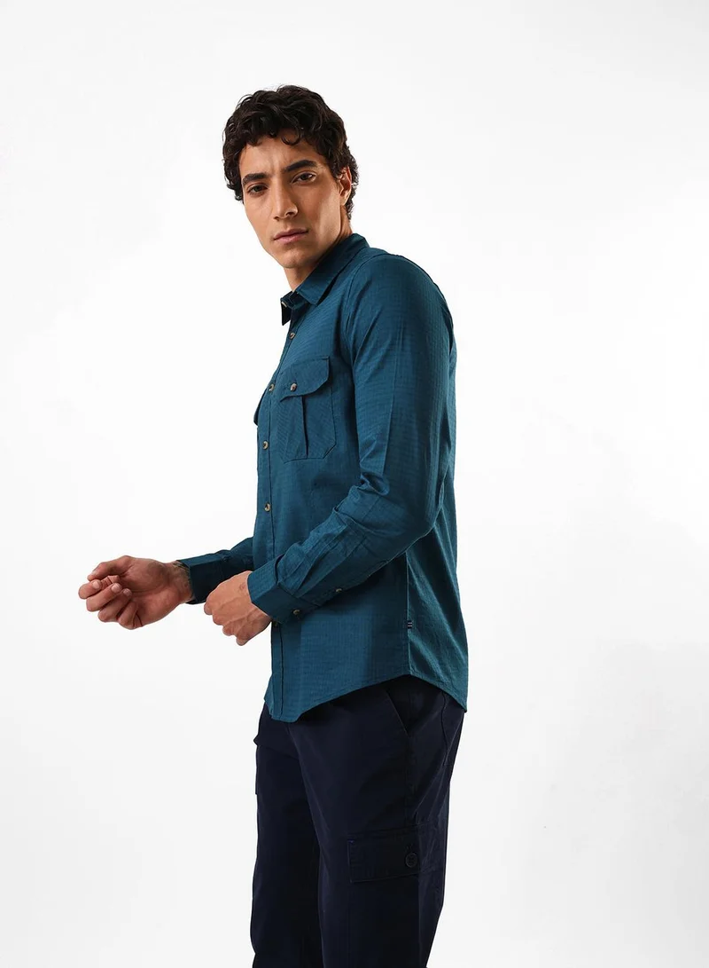 دينيس لينغو قميص رجالي كاجوال قطن أزرق داكن بأزرار مقاس عادي