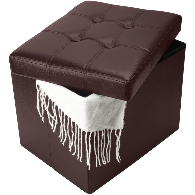 Bsketa Storage Ottoman Folding Foot Stool with Thicker Foam Padded Seat Small Leather Storage Ottoman Bench Foot Rest for Living Room Foldable Coffee Table 17x13x13inBrown