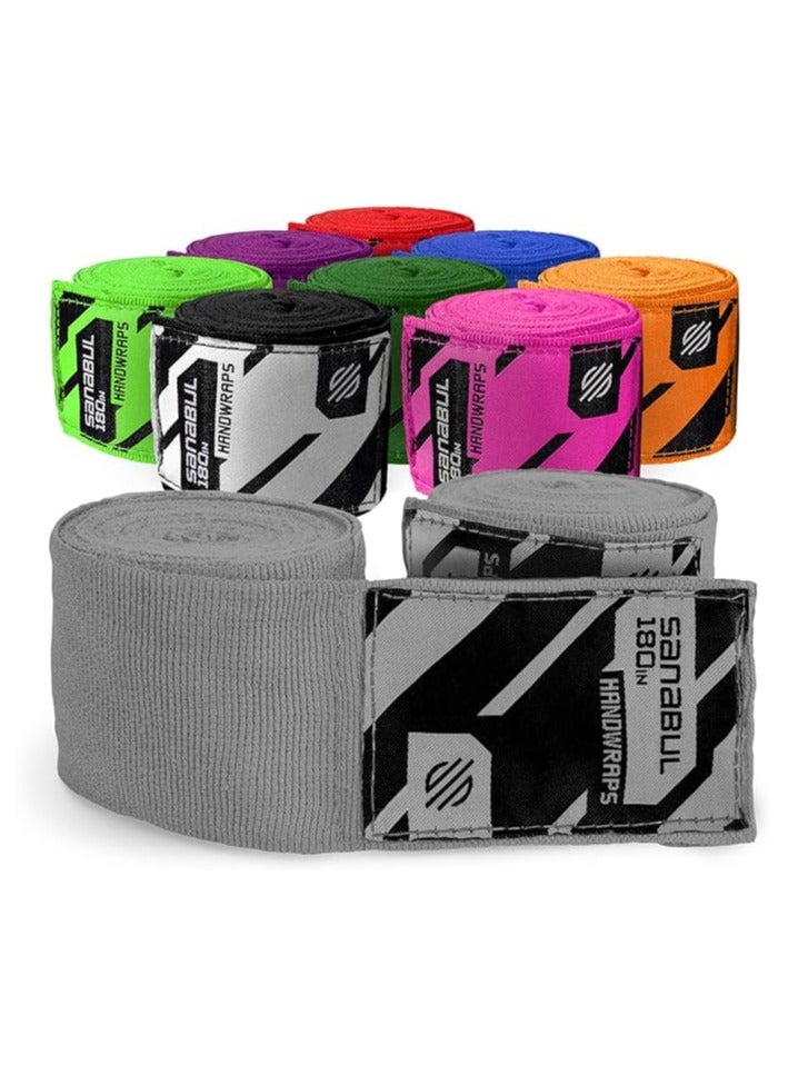 Sanabul  Elastic 120 Inch Boxing Hand Wraps | Kickboxing Handwraps For Boxing Gloves For Men, Women, And Kids | Muay Thai Mma Hand Wraps | Silver