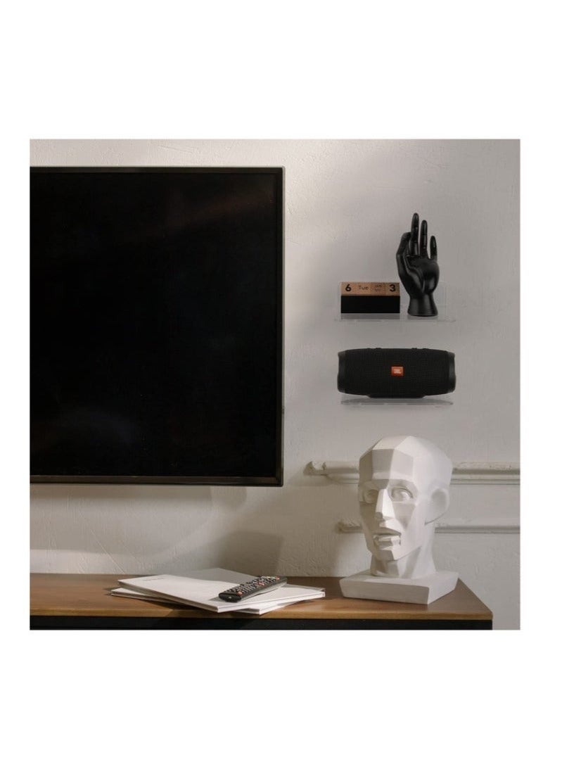 Bukela Set of 2 Acrylic Floating Wall Shelves Hanging Shelves, Adhesive Wall Display Shelf Stand for Plant Pot, Speaker, Security Camera, Figures in Office and Home, 8 x 6 Inch - Image 2